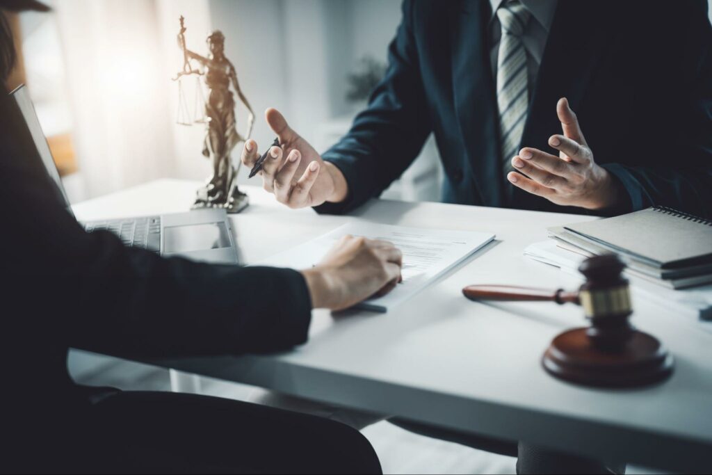 lawyer discussing a case with a client